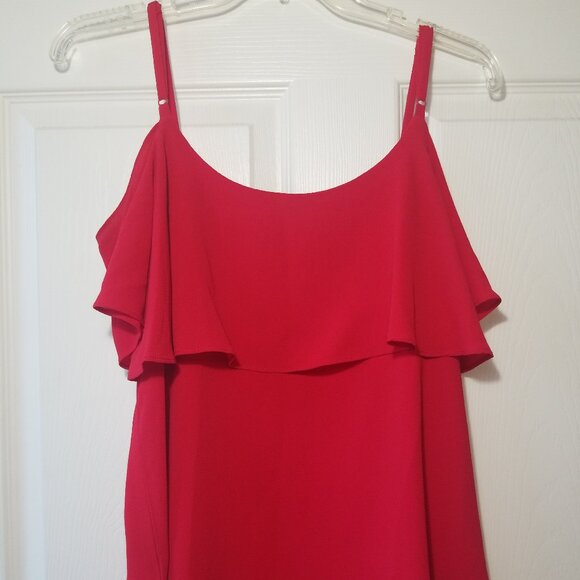 Bobeau Red Cold Shoulder Ruffle Top Blouse Adjustable Shoulder Straps Medium - Picture 5 of 5